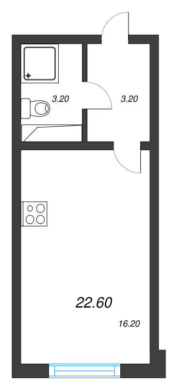 Квартира-студия, 22.6 м² в ЖК "Ручьи" - планировка, фото №1