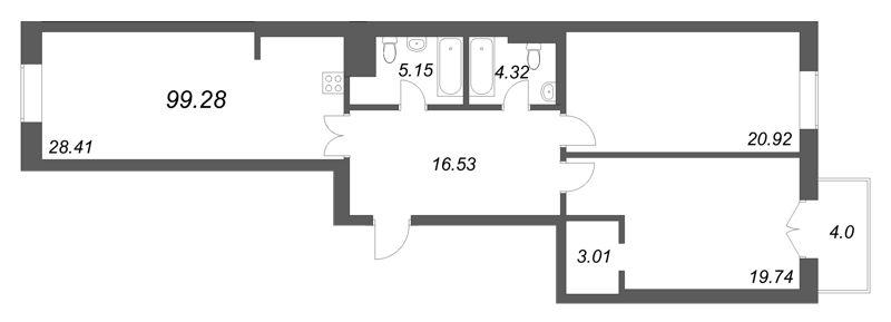 3-комнатная (Евро) квартира, 99.28 м² в ЖК "Фонтанка 130" - планировка, фото №1