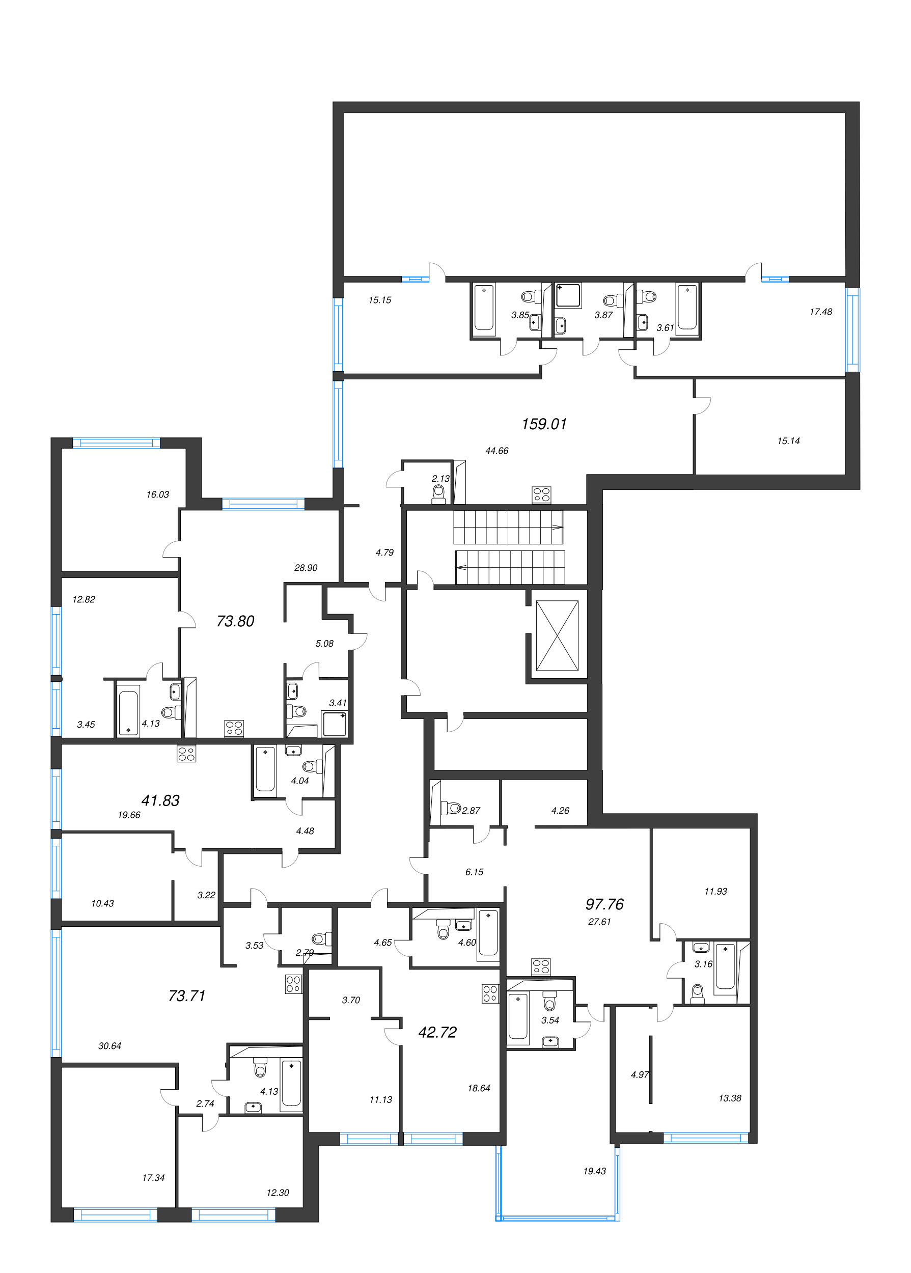 4-комнатная (Евро) квартира, 97.76 м² в ЖК "Avant" - планировка этажа