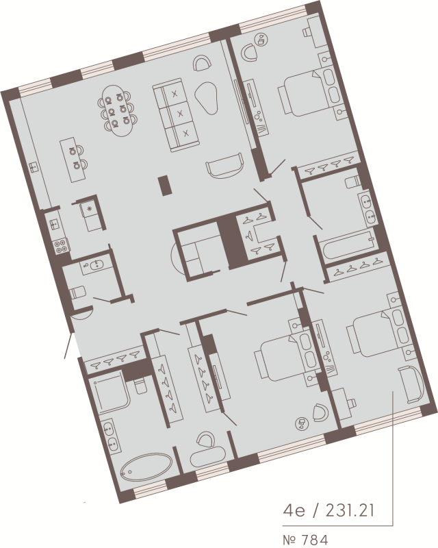 4-комнатная (Евро) квартира, 231.21 м² в ЖК "17/33 Петровский остров" - планировка, фото №1