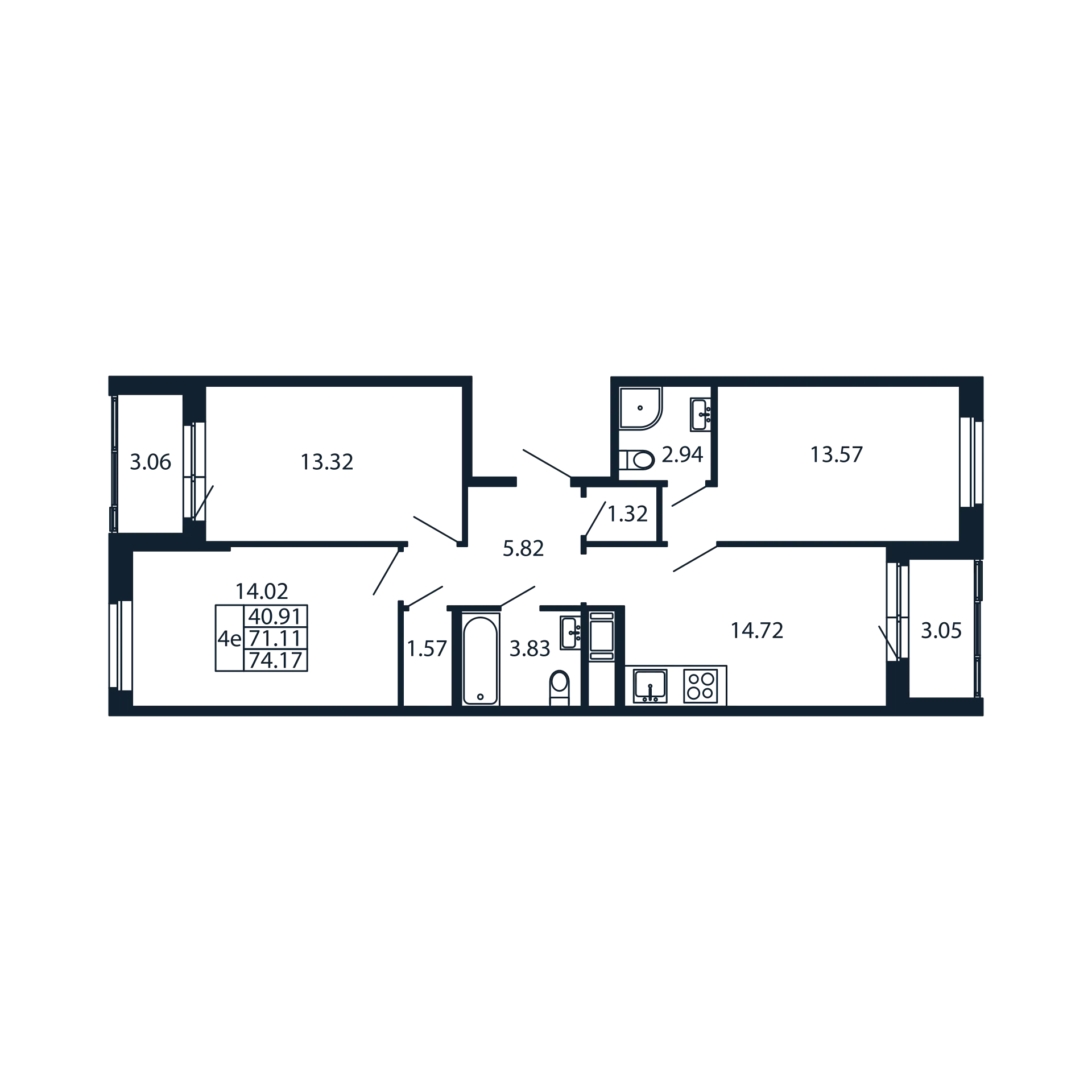 3-комнатная квартира, 71.11 м² в ЖК "Полис Новоселье" - планировка, фото №1
