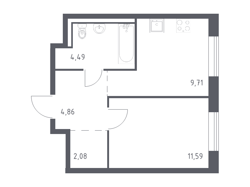 1-комнатная квартира, 32.73 м² в ЖК "Квартал Лаголово" - планировка, фото №1