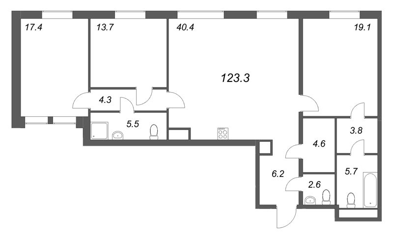 4-комнатная (Евро) квартира, 123.3 м² в ЖК "Коллекционер" - планировка, фото №1
