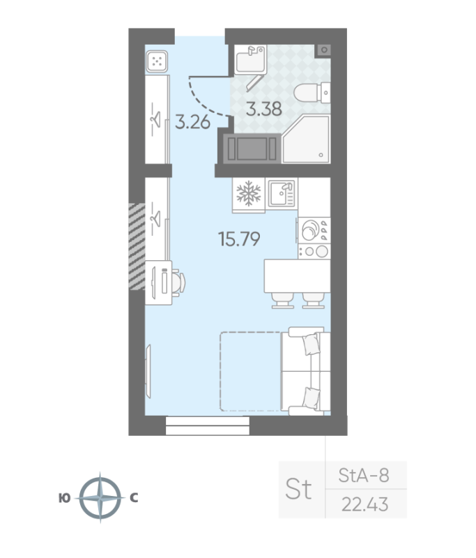 Квартира-студия, 22.43 м² в ЖК "Морская миля" - планировка, фото №1