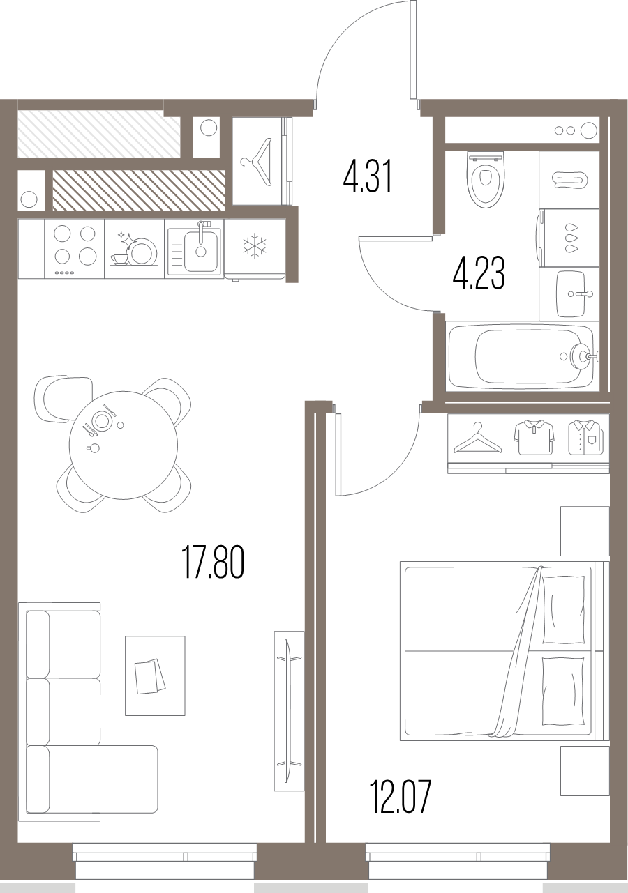 2-комнатная (Евро) квартира, 38.41 м² в ЖК "Legenda Васильевского" - планировка, фото №1