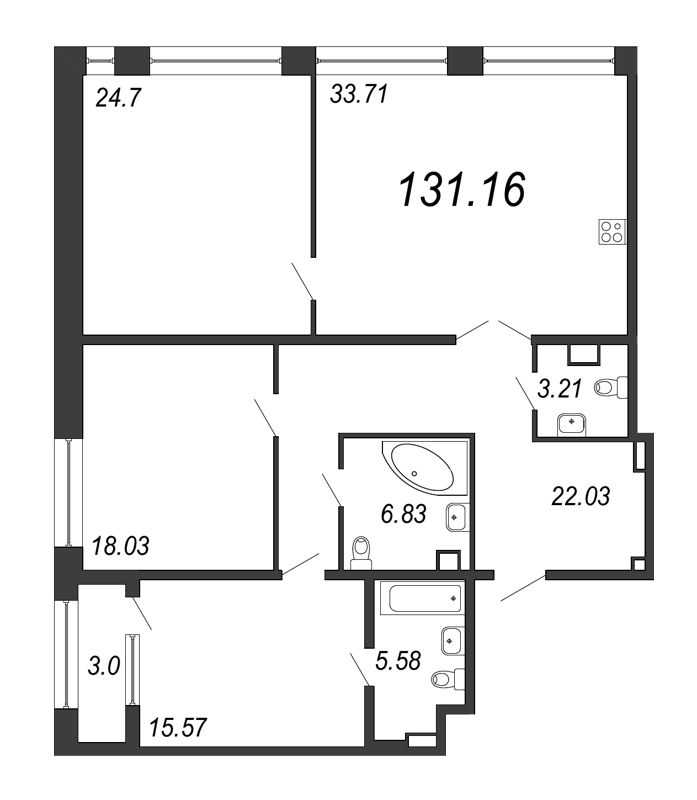 4-комнатная (Евро) квартира, 131.16 м² - планировка, фото №1