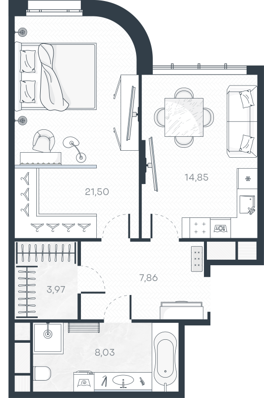 1-комнатная квартира, 56.21 м² в ЖК "MONODOM-ART" - планировка, фото №1