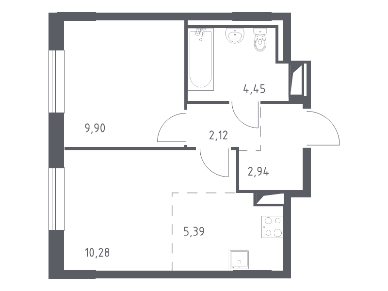 2-комнатная (Евро) квартира, 35.08 м² - планировка, фото №1