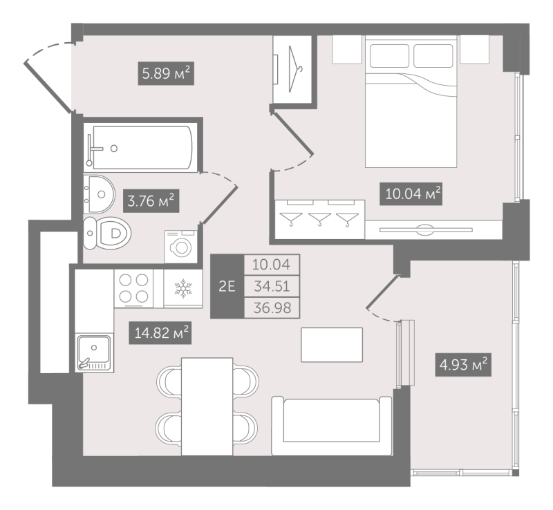 1-комнатная квартира, 36.98 м² в ЖК "N8" - планировка, фото №1