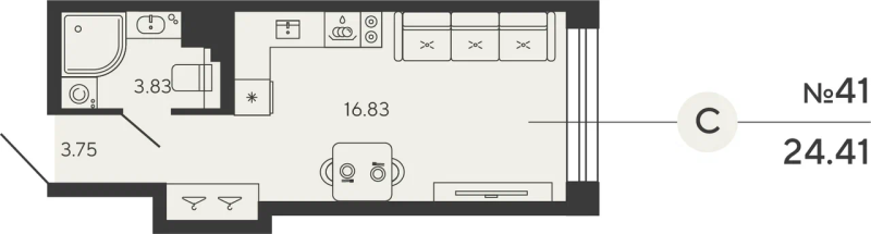 Квартира-студия, 24.41 м² - планировка, фото №1