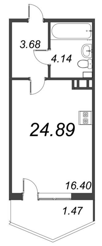 Квартира-студия, 25.4 м² в ЖК "Ювента" - планировка, фото №1