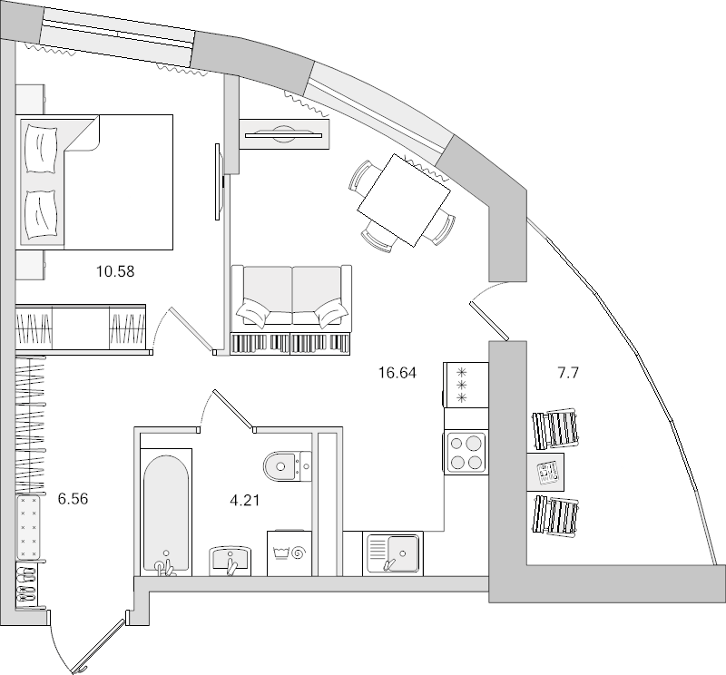 2-комнатная (Евро) квартира, 37.99 м² - планировка, фото №1