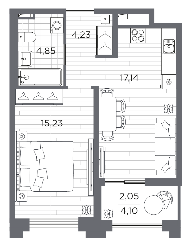 2-комнатная (Евро) квартира, 43.5 м² в ЖК "Ассамблея" - планировка, фото №1