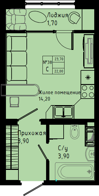 Квартира-студия, 23.7 м² в ЖК "Pixel" - планировка, фото №1