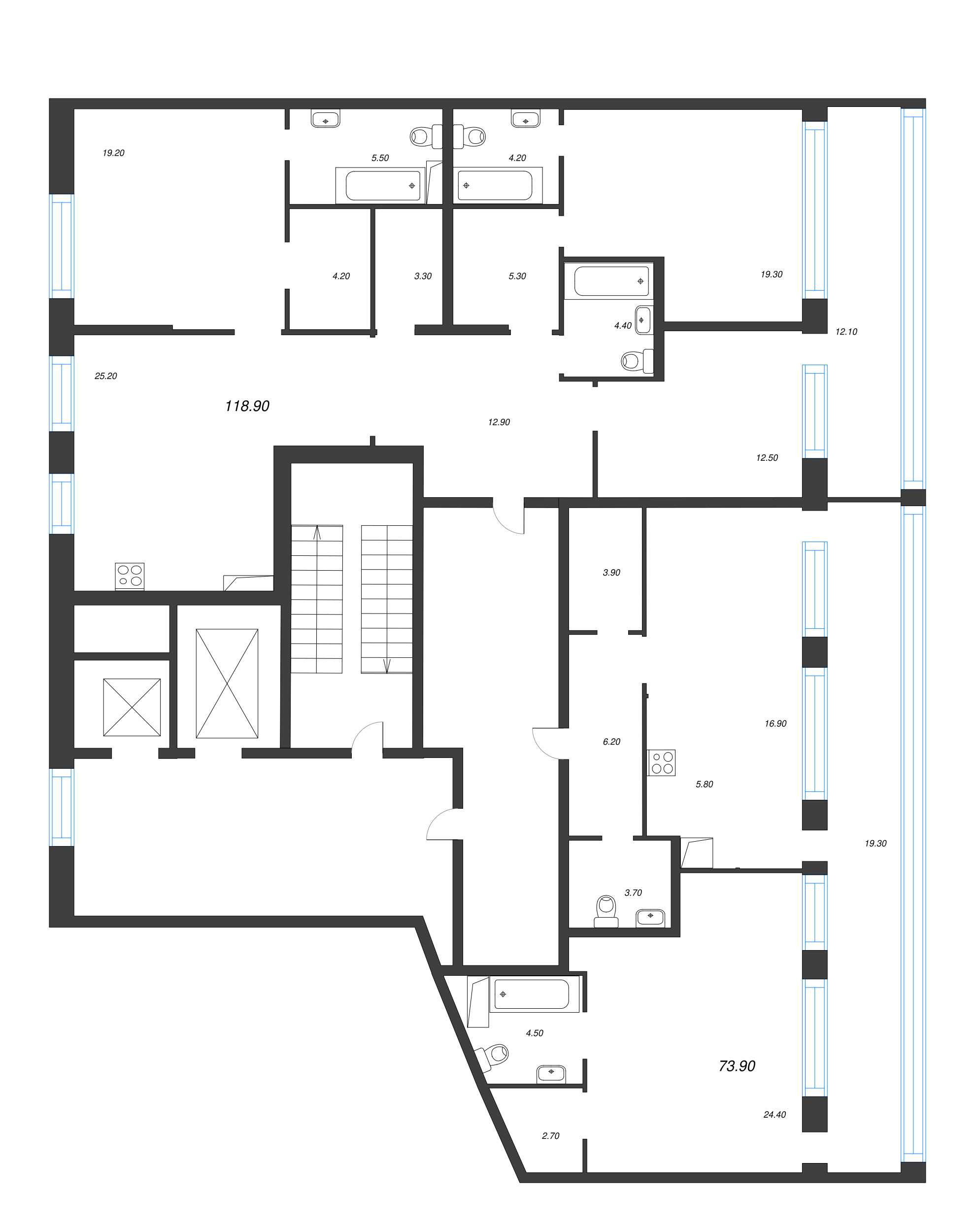 4-комнатная (Евро) квартира, 118.9 м² в ЖК "ЛДМ" - планировка этажа