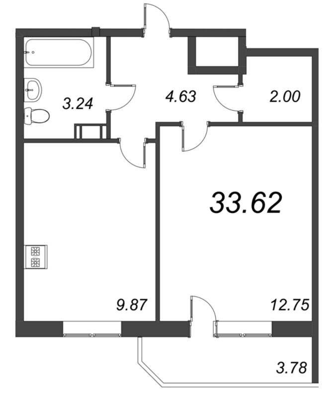 1-комнатная квартира, 33.62 м² в ЖК "Капральский" - планировка, фото №1