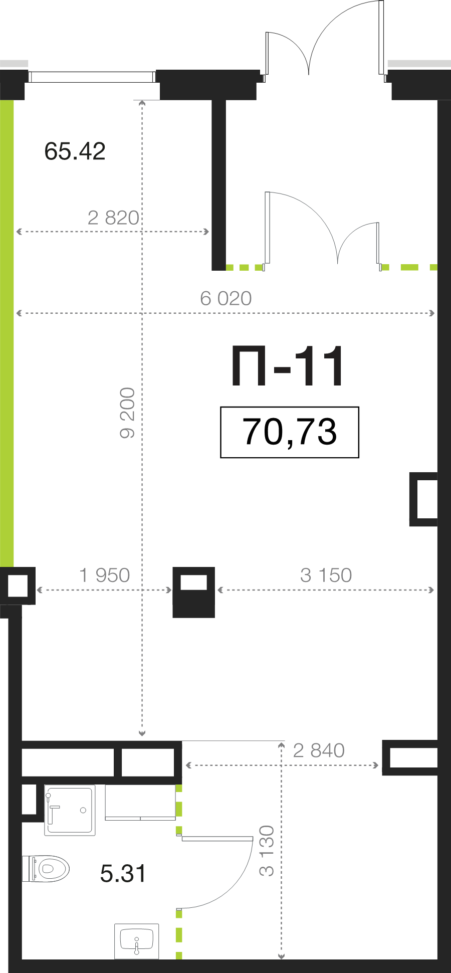 Помещение, 70.73 м² в ЖК "Legenda Васильевского" - планировка, фото №1