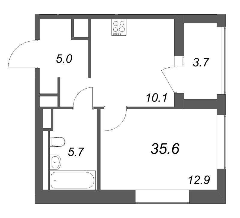 1-комнатная квартира, 35.6 м² в ЖК "Янила Форест" - планировка, фото №1