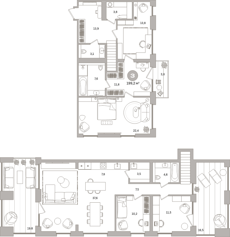 6 ккв (Евро), 199.2 м² в ЖК "Северный ветер" - планировка, фото №1