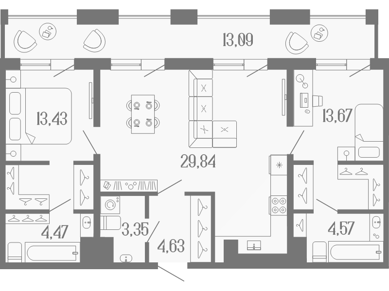 3-комнатная (Евро) квартира, 81 м² в ЖК "Коллекционный дом 1919" - планировка, фото №1
