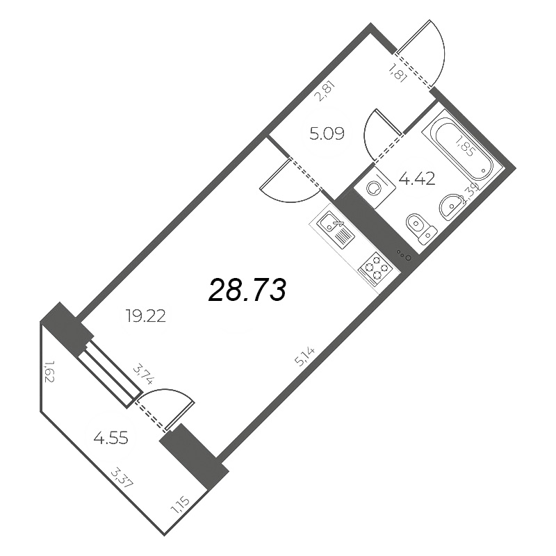 Квартира-студия, 30.09 м² - планировка, фото №1