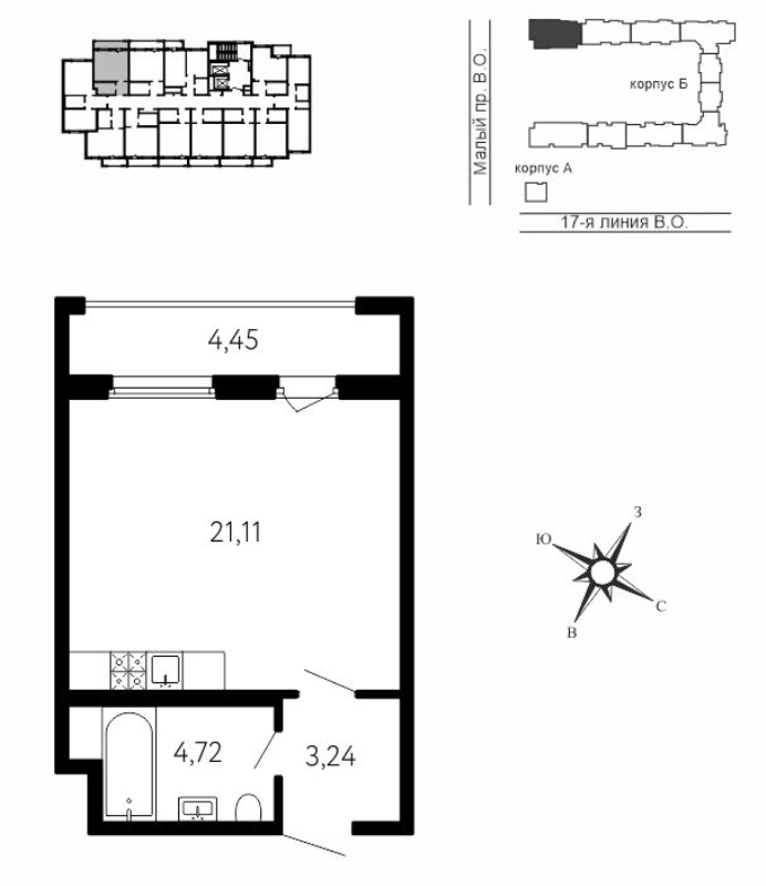 Квартира-студия, 30.41 м² в ЖК "17-я линия" - планировка, фото №1
