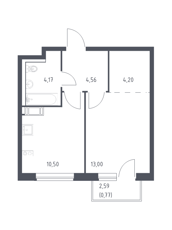 1-комнатная квартира, 37.2 м² - планировка, фото №1