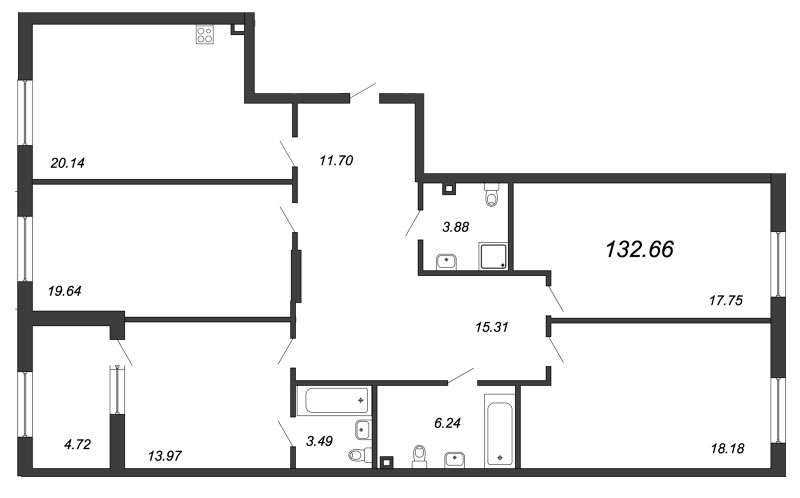 4-комнатная квартира, 134.3 м² в ЖК "Петровская Доминанта" - планировка, фото №1