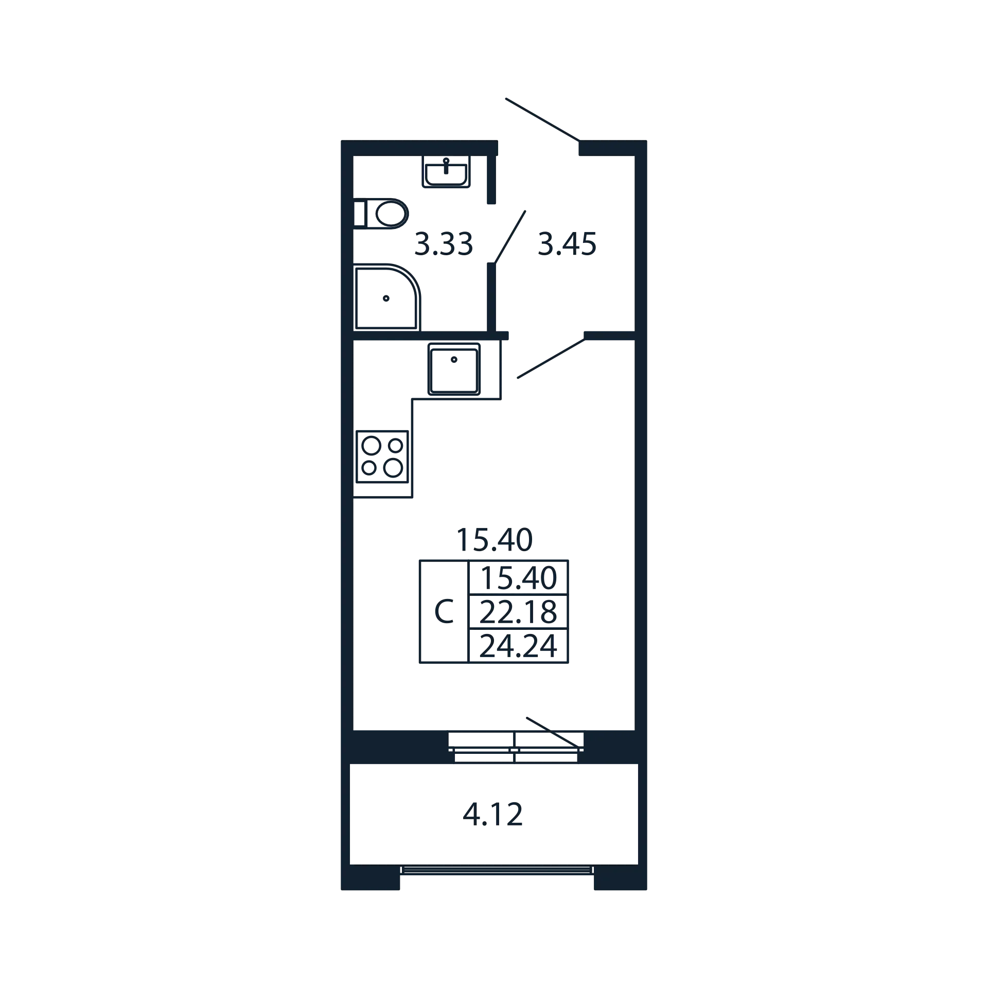 Квартира-студия, 22.18 м² - планировка, фото №1