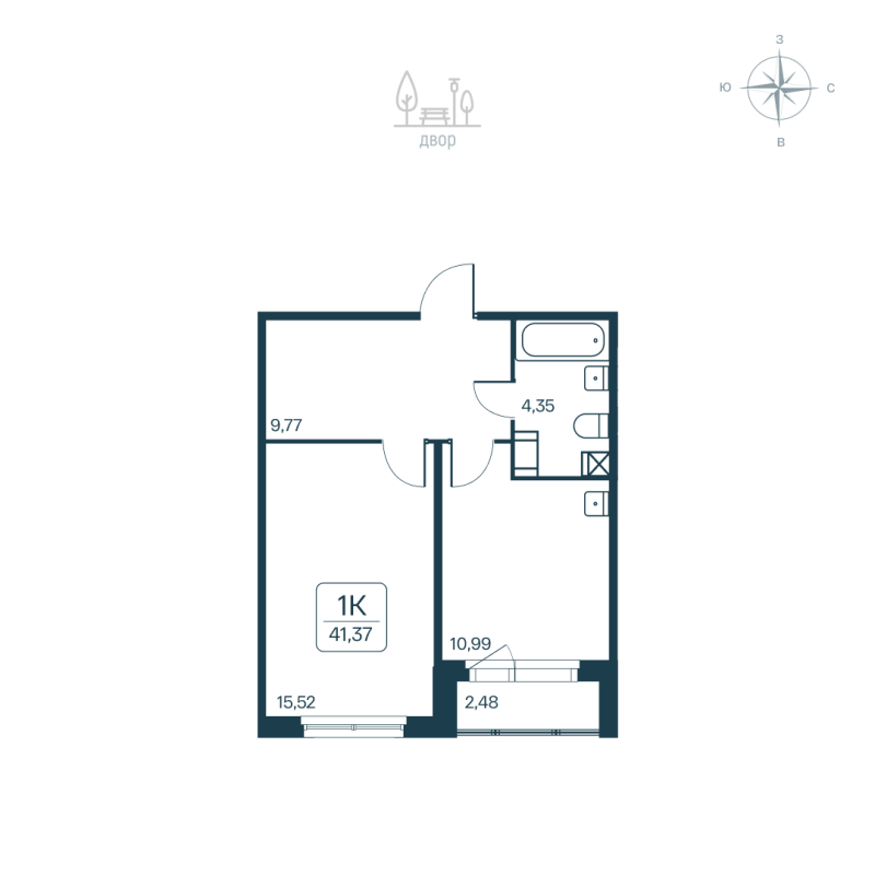 1-комнатная квартира, 41.37 м² в ЖК "Расцветай в Янино" - планировка, фото №1