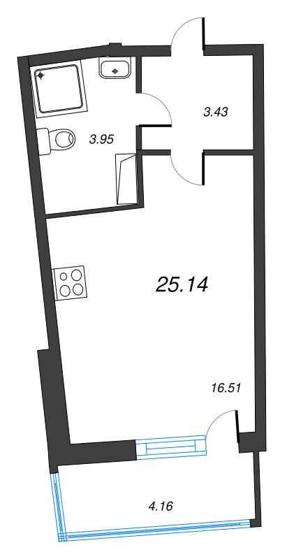 Квартира-студия, 25.14 м² в ЖК "Дом Левитан" - планировка, фото №1