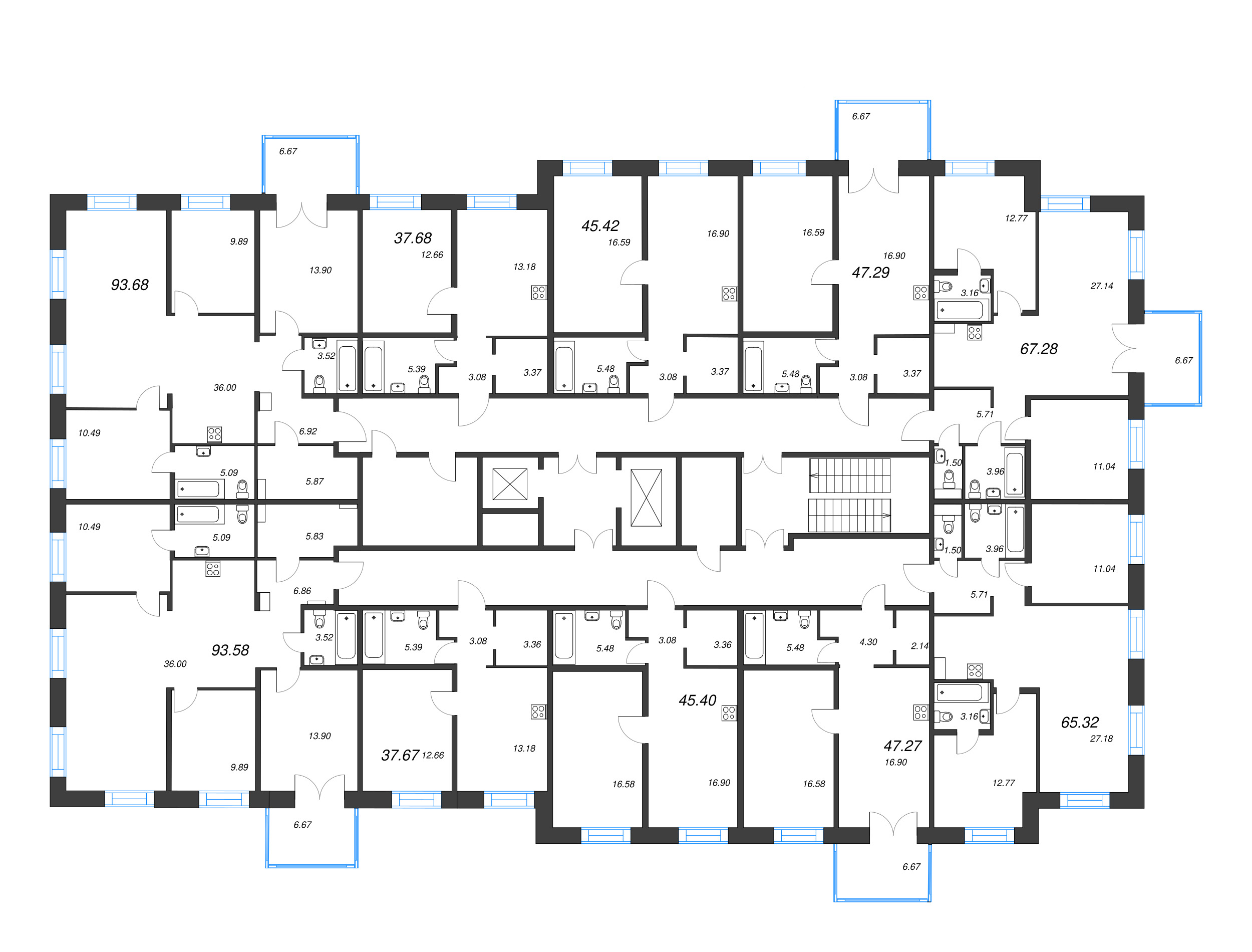 4-комнатная (Евро) квартира, 93.58 м² в ЖК "Alpen" - планировка этажа