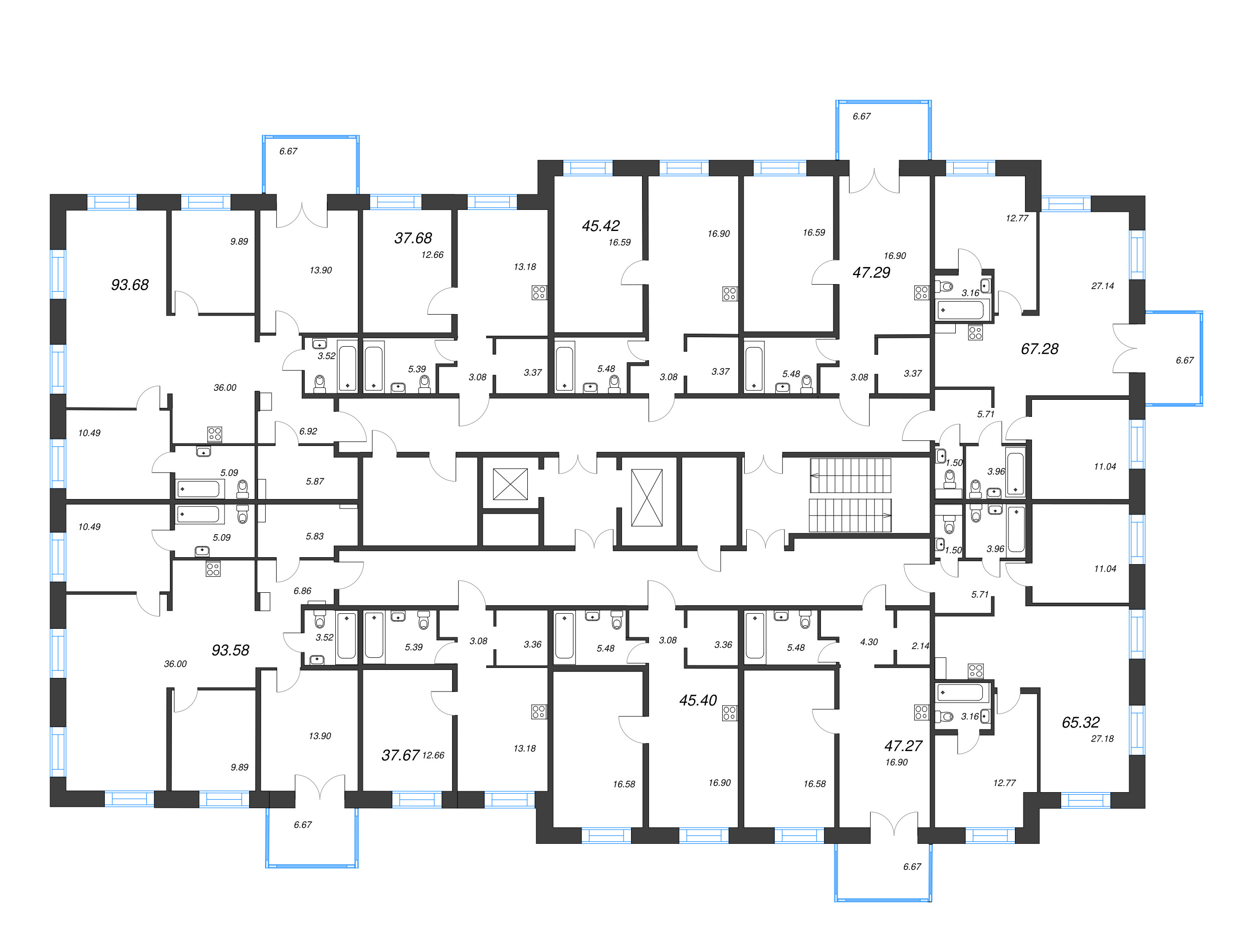 4-комнатная (Евро) квартира, 93.58 м² - планировка этажа