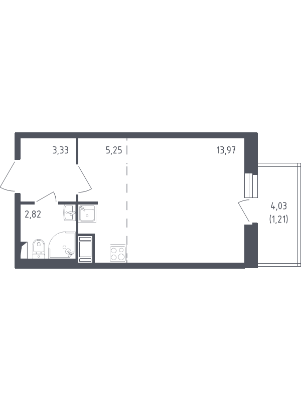 Квартира-студия, 26.58 м² - планировка, фото №1