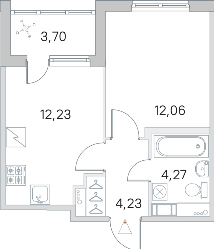 1-комнатная квартира, 32.79 м² - планировка, фото №1