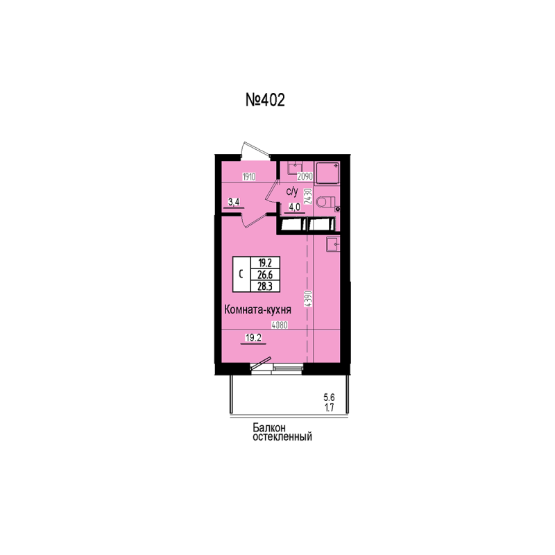 Квартира-студия, 28.3 м² в ЖК "ПРАГМА СИТИ" - планировка, фото №1