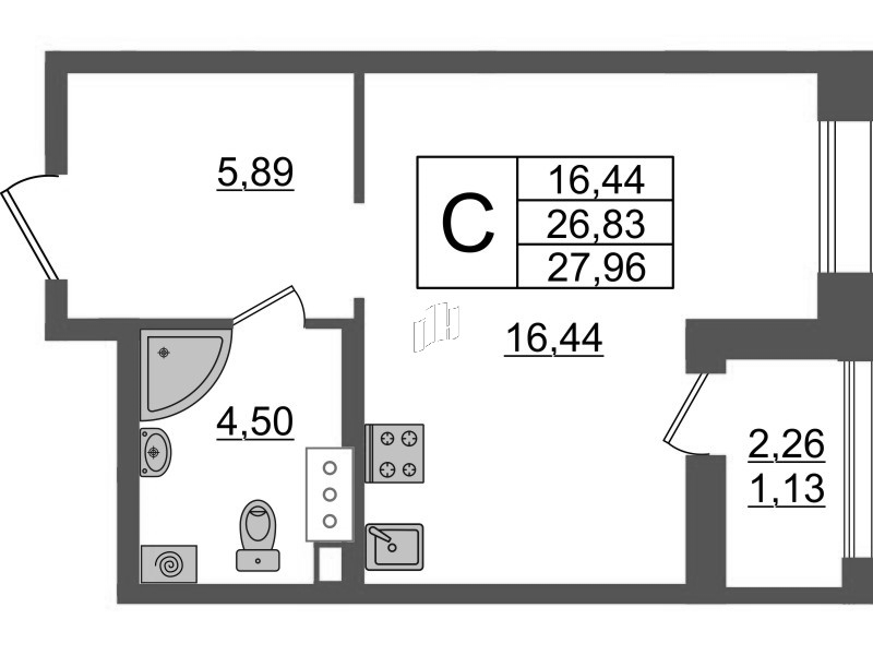 Квартира-студия, 27.96 м² - планировка, фото №1