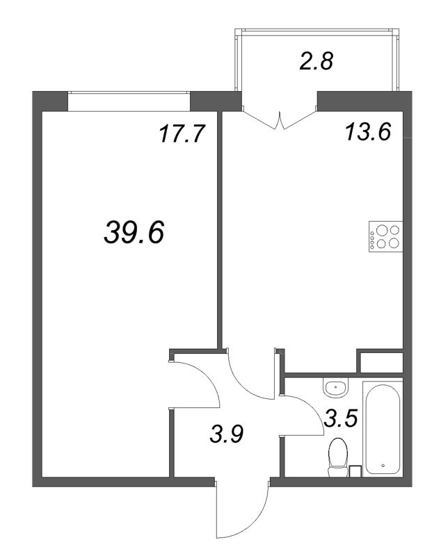 1-комнатная квартира, 39.6 м² в ЖК "Кронунг ЮГ" - планировка, фото №1