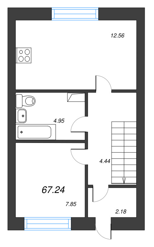 3-комнатная квартира, 67.24 м² в ЖК "Фёдоровское" - планировка, фото №1