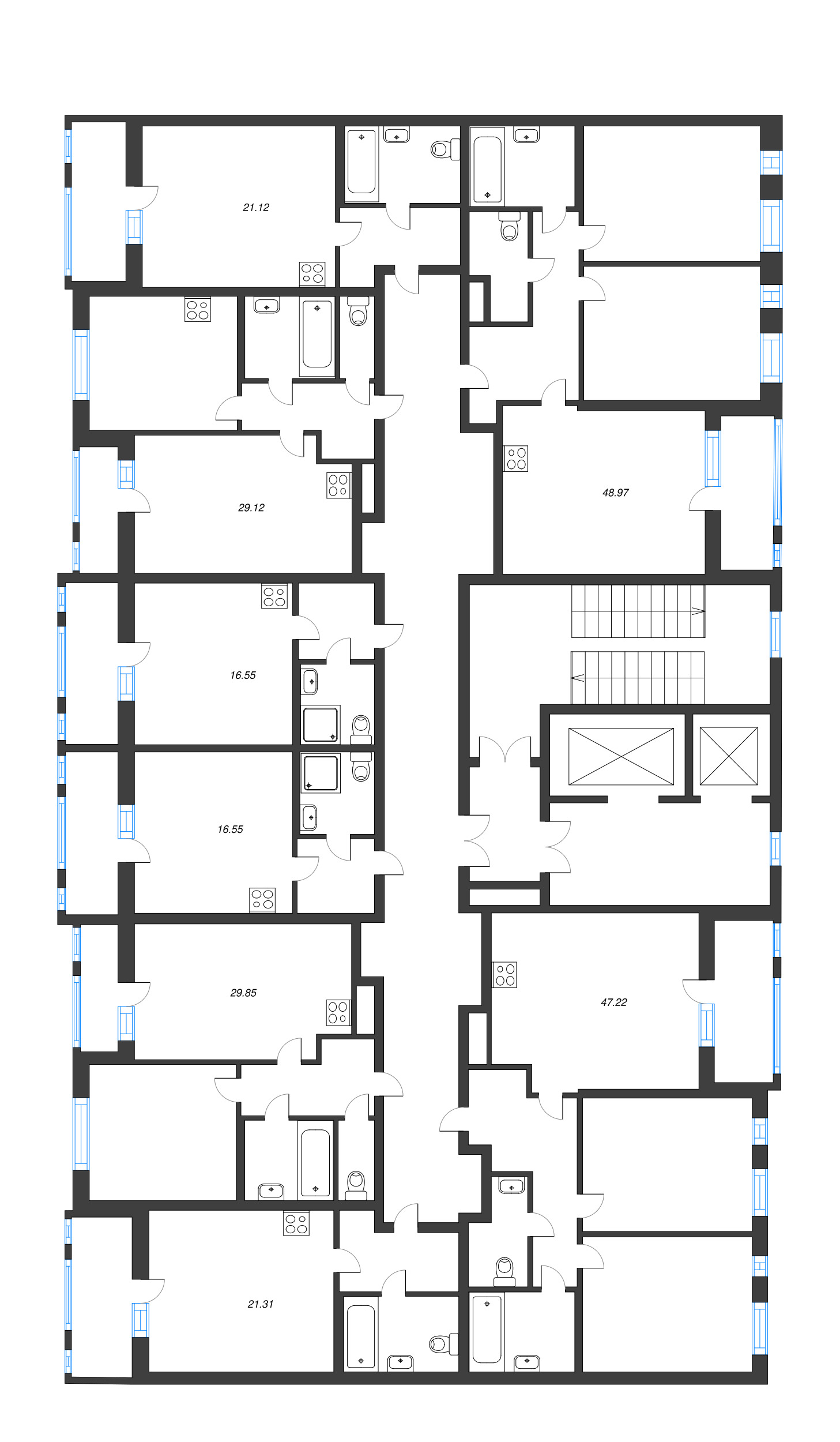 3-комнатная (Евро) квартира, 56.7 м² - планировка этажа