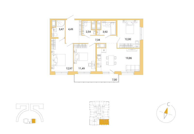 4-комнатная (Евро) квартира, 80.18 м² - планировка, фото №1