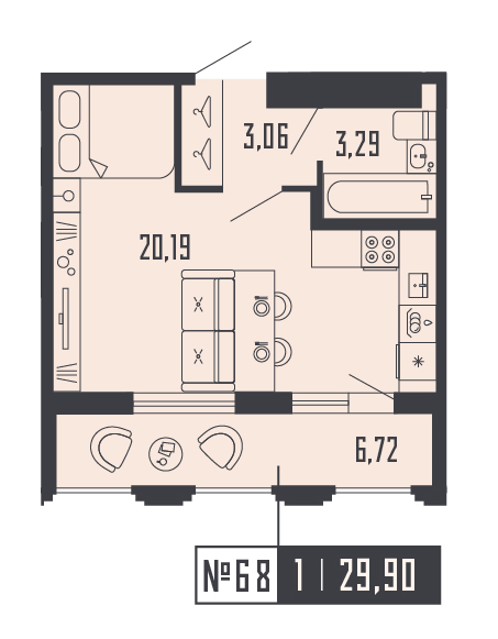 Квартира-студия, 29.9 м² в ЖК "Shepilevskiy" - планировка, фото №1