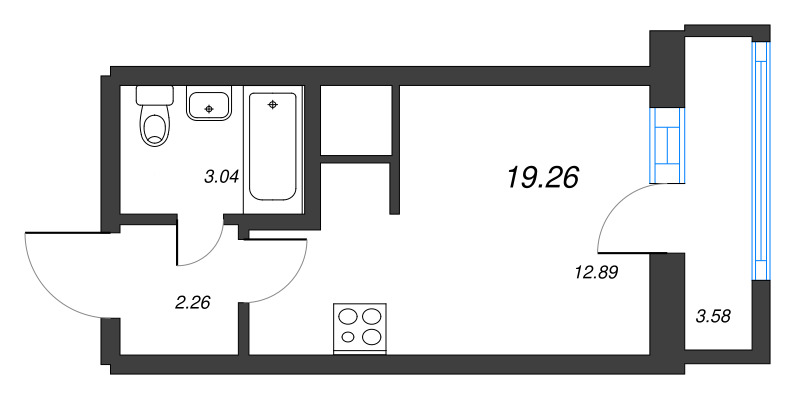 Квартира-студия, 19.26 м² в ЖК "Старлайт" - планировка, фото №1