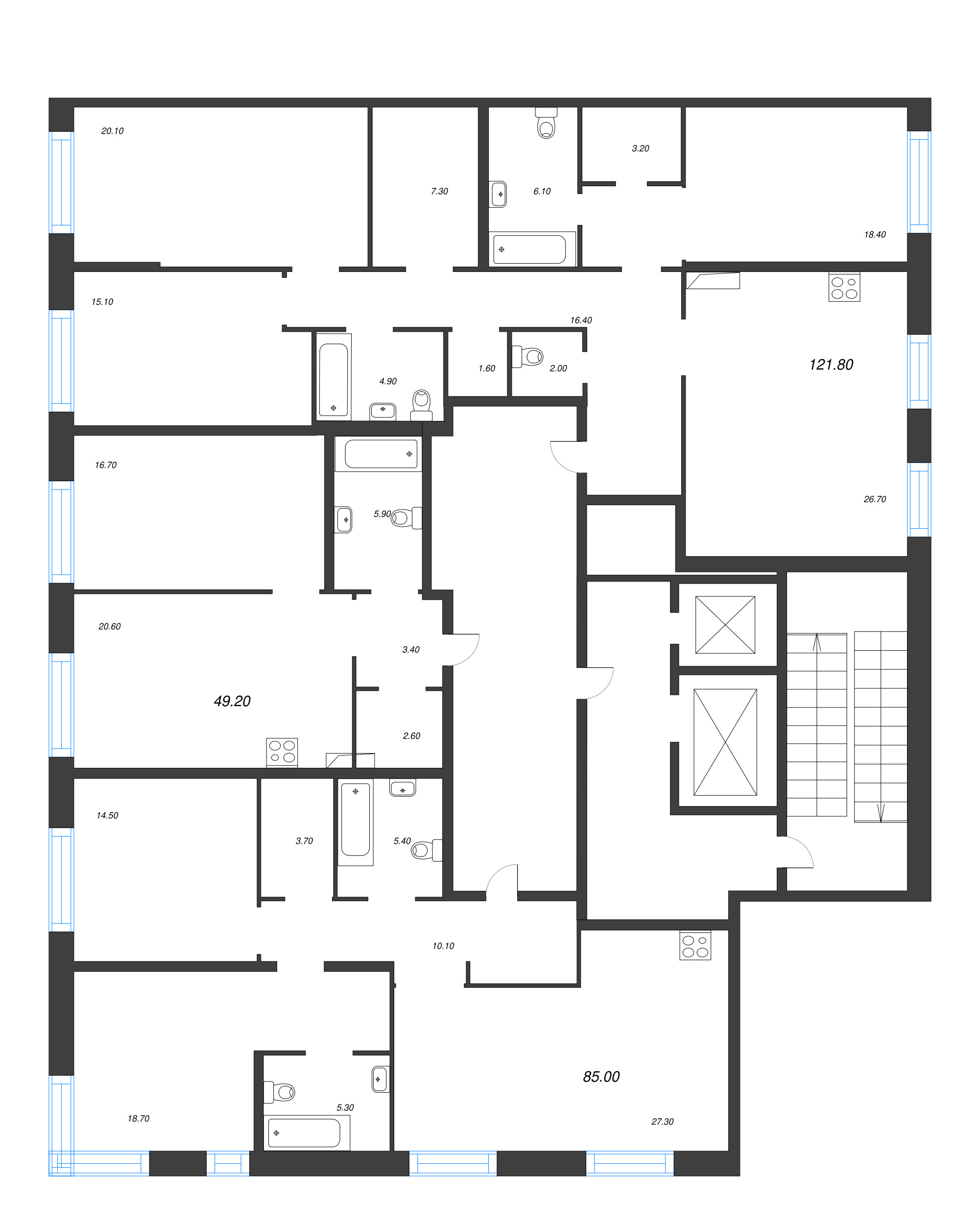 3-комнатная (Евро) квартира, 85 м² - планировка этажа