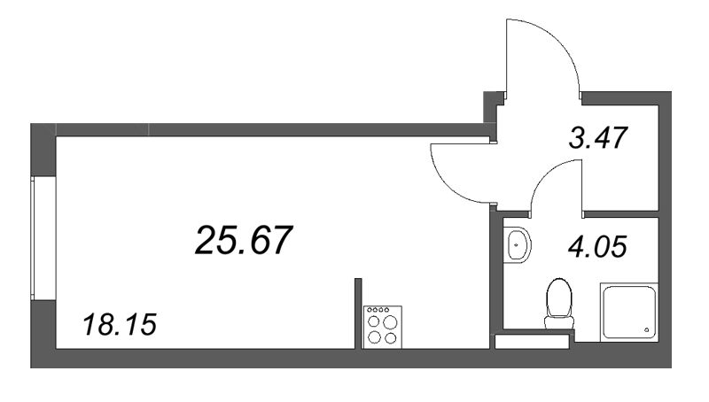 Квартира-студия, 25.67 м² в ЖК "Новая история" - планировка, фото №1