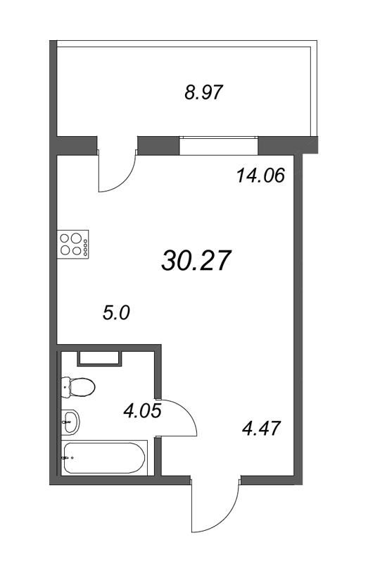 Квартира-студия, 27.58 м² в ЖК "Юттери" - планировка, фото №1