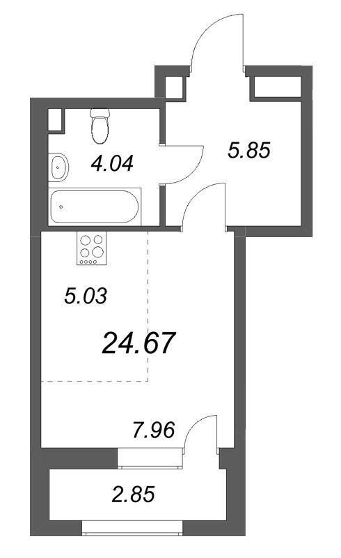 Квартира-студия, 24.67 м² - планировка, фото №1