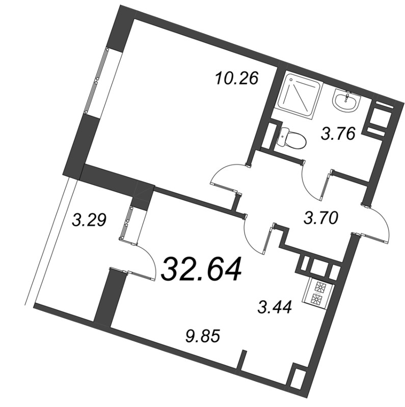 1-комнатная квартира, 32.64 м² в ЖК "Курортный Квартал" - планировка, фото №1