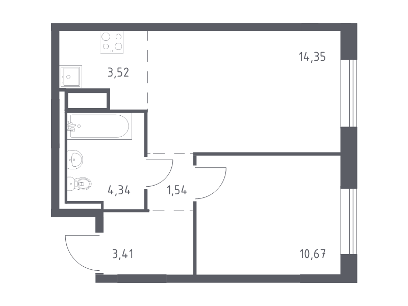2-комнатная (Евро) квартира, 37.83 м² в ЖК "Квартал Лаголово" - планировка, фото №1
