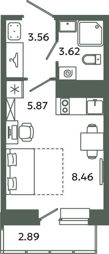 Квартира-студия, 22.38 м² в ЖК "Загляденье" - планировка, фото №1